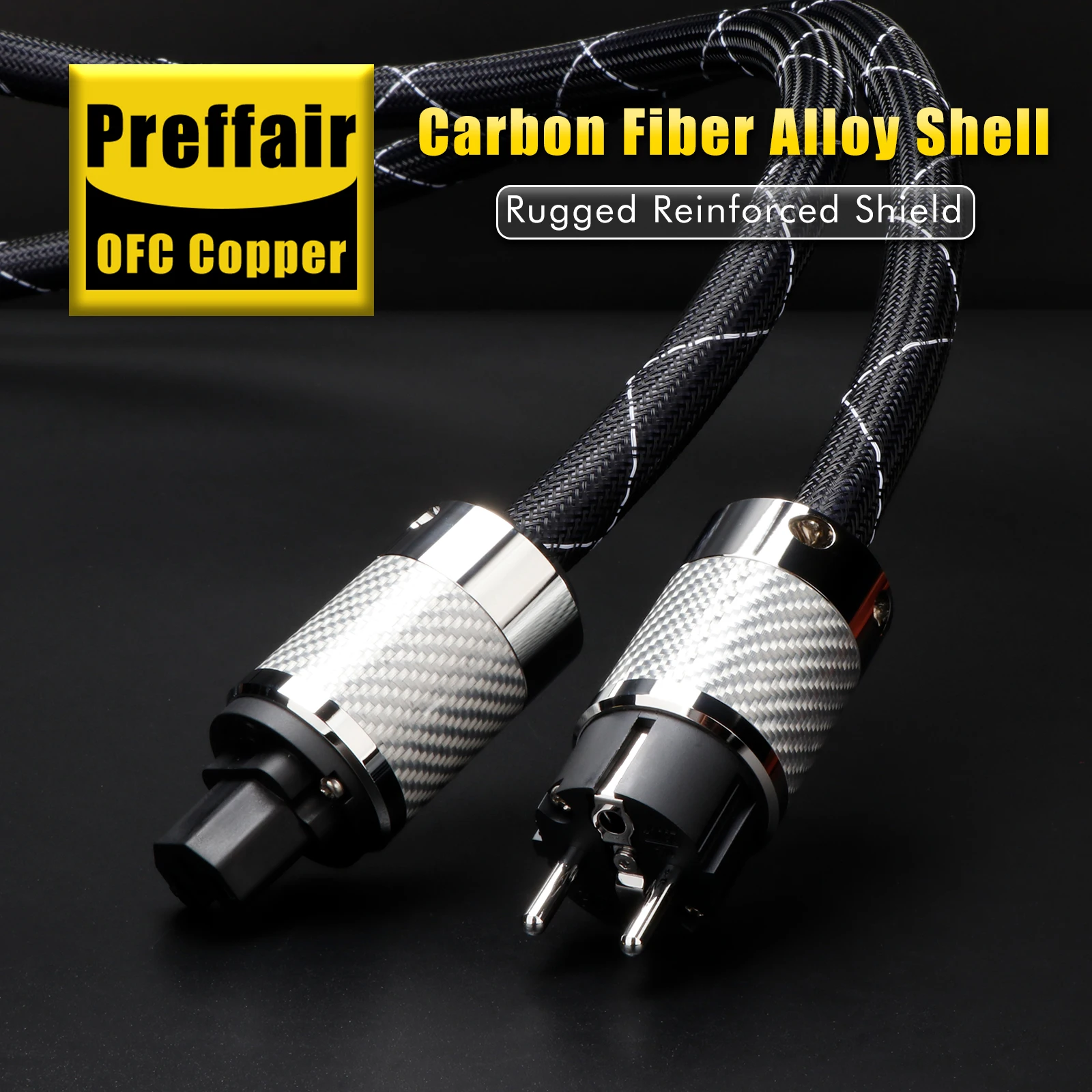 Kabel HiFi Preffair nanoflux-18 OCC Copper Schuko Rhodium Carbon Fiber fever EU AC FI-E50 FI-50 (R) wtyk audio fever