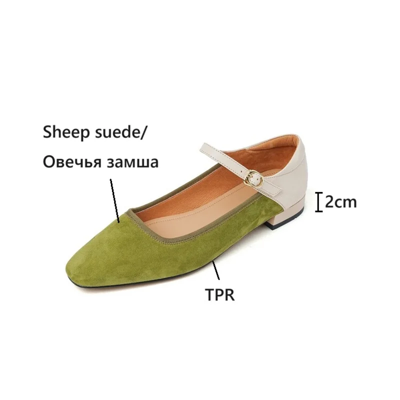 NEW Spring/Autumn Women Pumps Sheep Suede Leather Shoes for Women Square Toe Low Heel Shoes Concise Mixed Colors Mary Jane Shoes