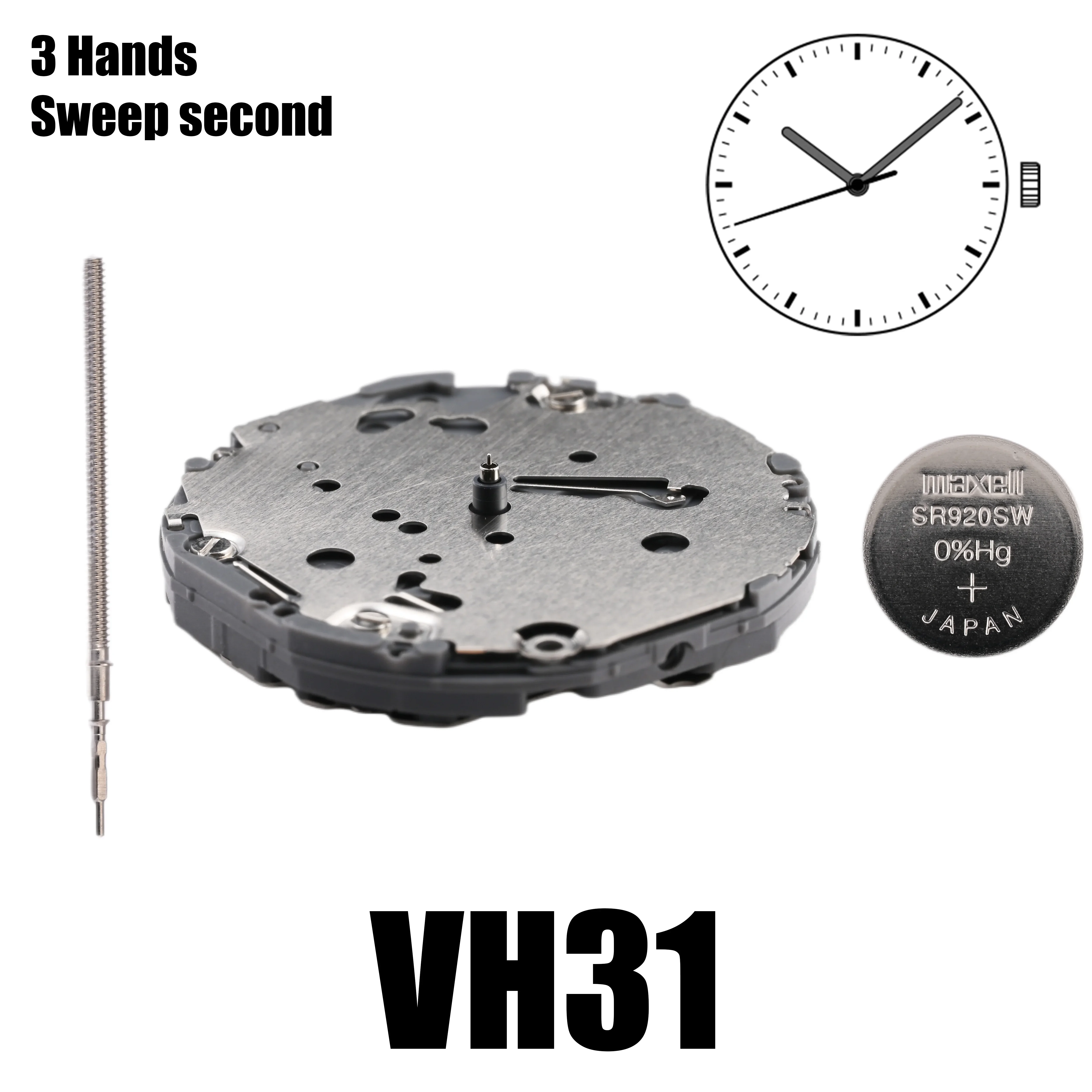 Genuine VH31 Sweep Second 3 Hands Japan Quartz Movement Tmi Time Module Movement Vh31B 110 ½ Ligne Quartz Movement 3 Hands