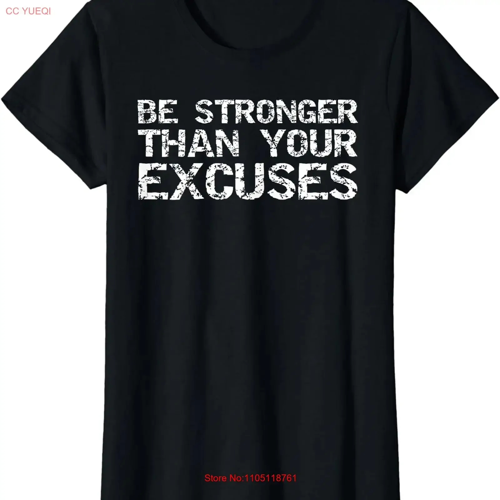 Be Stronger Than Your Excuses Funny Workout Ladies' Crewneck T Shirt long or short sleeves vintage Washed Versatile Slightly