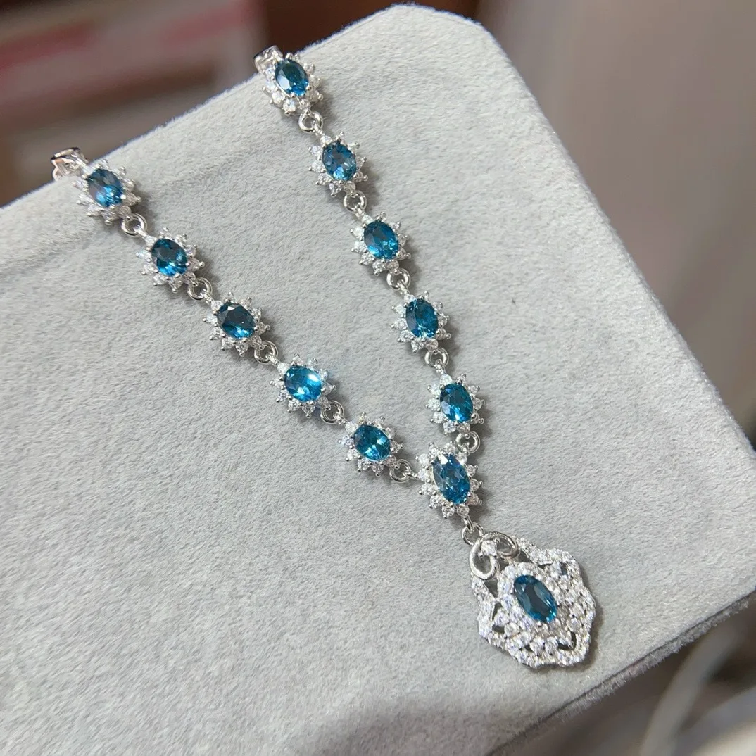 

Ожерелье из серебра S925 с натуральным лондонским синим топазом, ювелирные изделия из центрального камня 3x4 мм с сертификатом