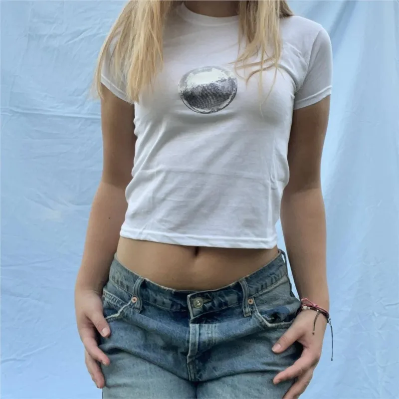 

Y2k Graphic Crop Tops Women O-neck Summer Clothing Gothic 90s Girls Baby Tee Short Sleeve Tops Vintage Clothes y2k clothes women