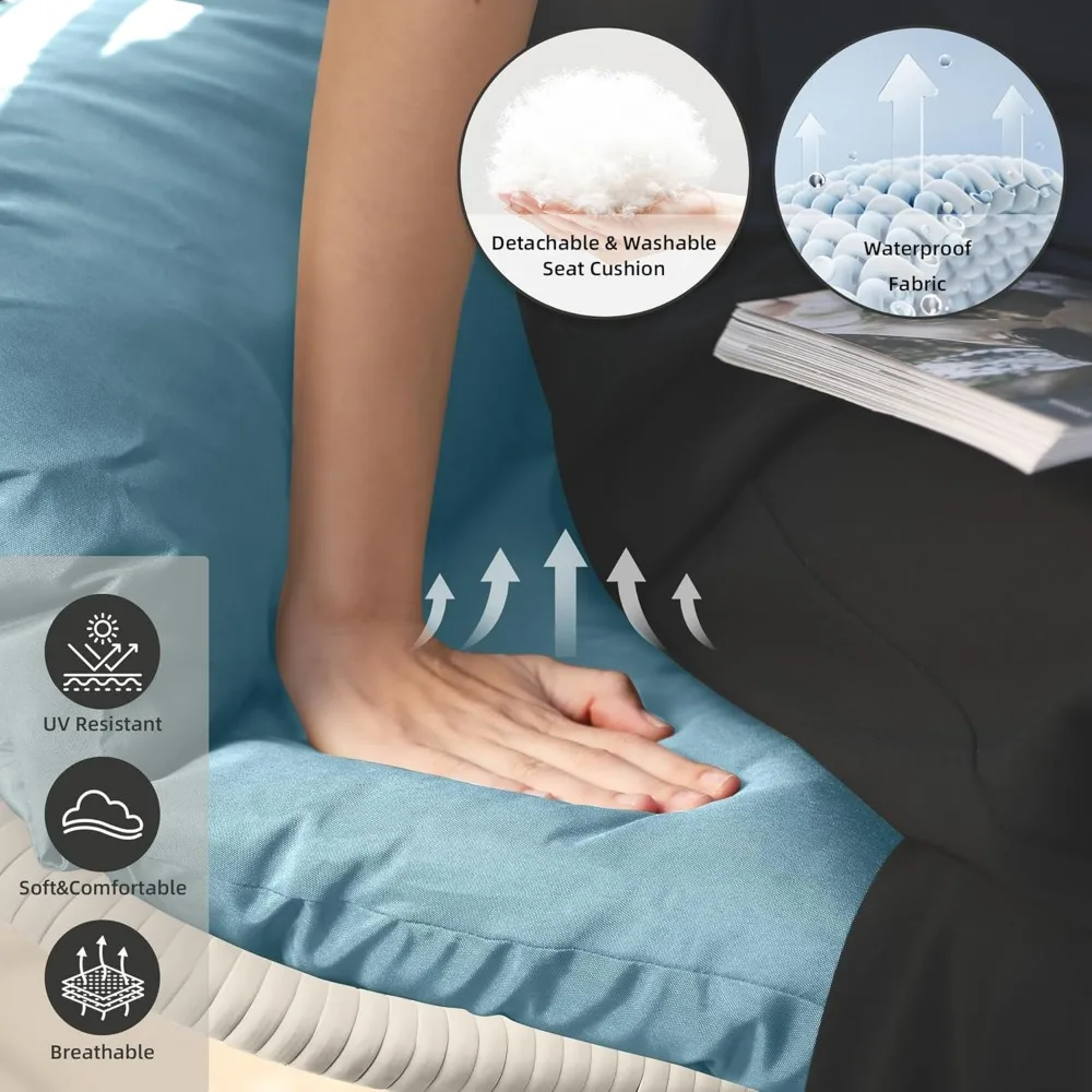 Indoor/Outdoor Wicker Swing Egg Chair Foldable Hammock Hanging Chair Nest Basket with Stand, UV Resistant Removable & Washable