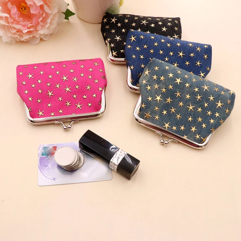 Elegant Vintage-Style Coin Purse，Kiss lock clip Women\'s Star Print organizer small purse card organizer bag