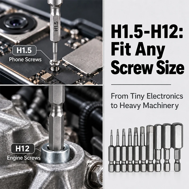 10-teiliges Sechskant-Bit-Set, metrisch H1,5-H12, Inbusschlüssel-Bits, S2-Legierungsstahl, magnetisch, 1/4 Zoll Sechskantschaft für Bohrmaschine und Schraubendreher – Detail 3