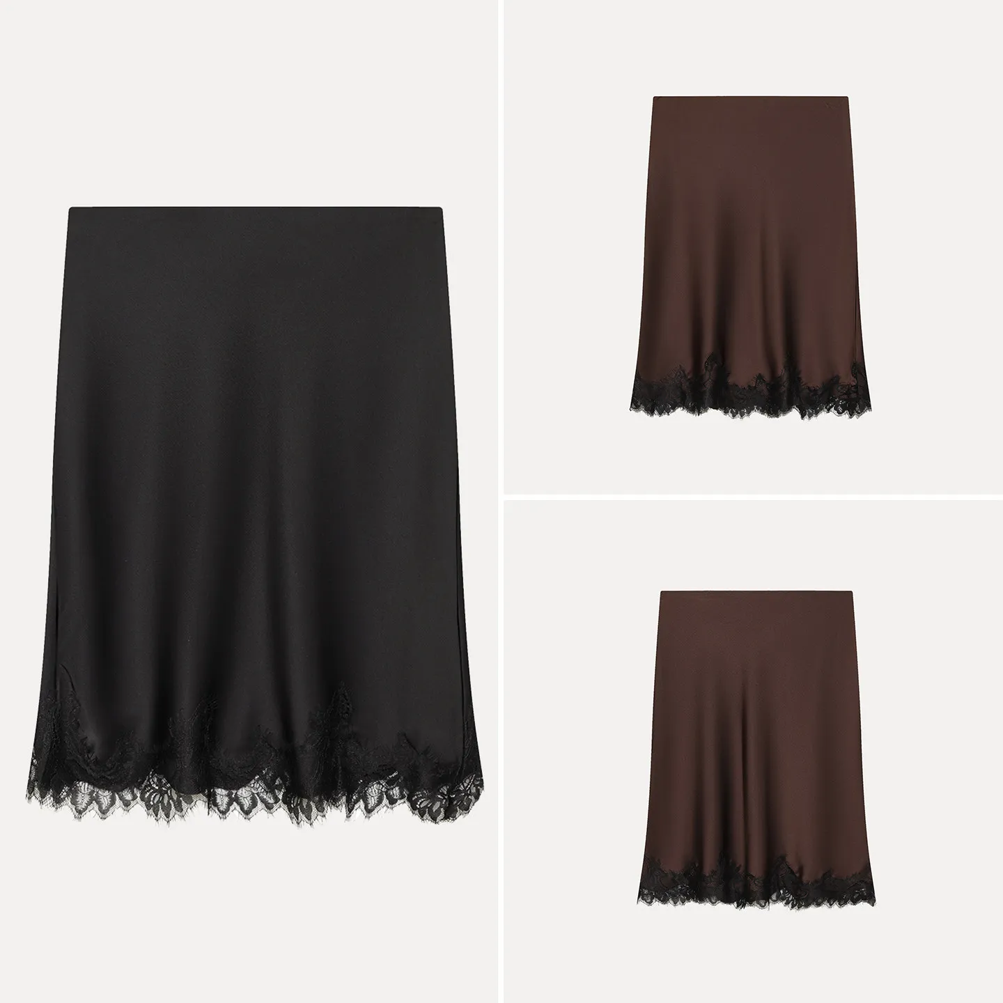 

2025 Winter New Women's Faion Satin Lace Hem Straight Tube Skirt Personali mid Waist Stand Fit Daily Wear Z