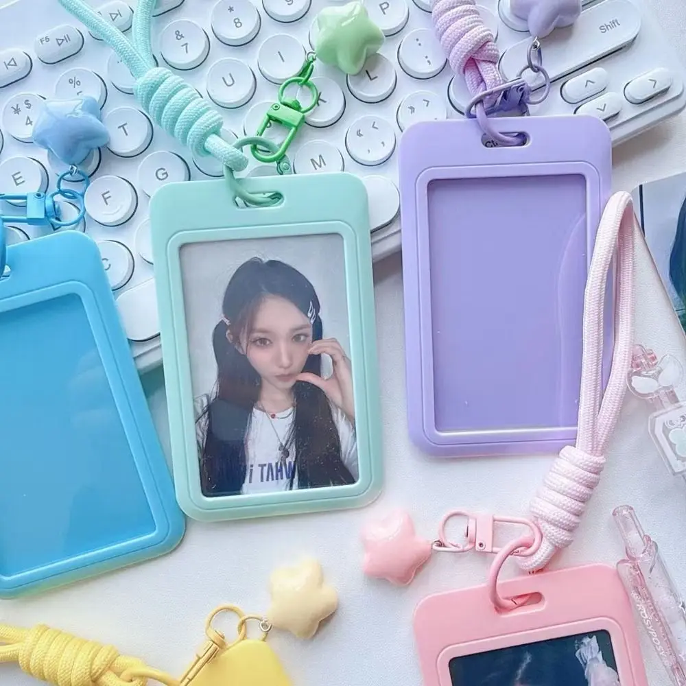 Korean Solid Color Business Card Holder INS Sliding Cover Photos Protective Cover ID Card Card Holder