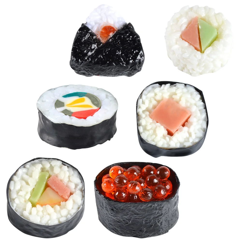 6 Pcs Simulation Sushi Fake Japanese Food Model Realistic Prop Fudge Artificial