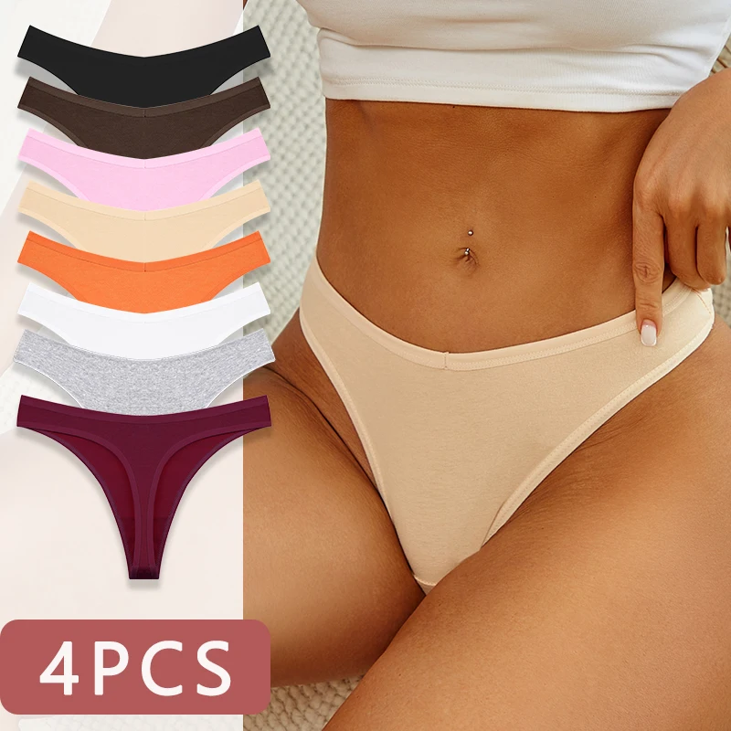 4CS/Set Damen-Baumwollhöschen, sexy, niedrige Taille, atmungsaktiv, nahtlos, hohe Elastizität, weich, gestreift, bequeme Tangas