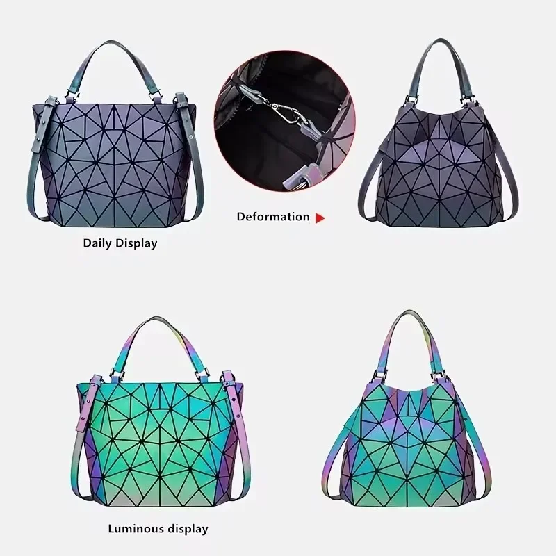 1pcs 2pcs 3pcs Women\'s Fashion messenger bags Laser Luminous Rhombus Folding Shoulder Bag Cool Tote + Rectangle Zipper Wallet