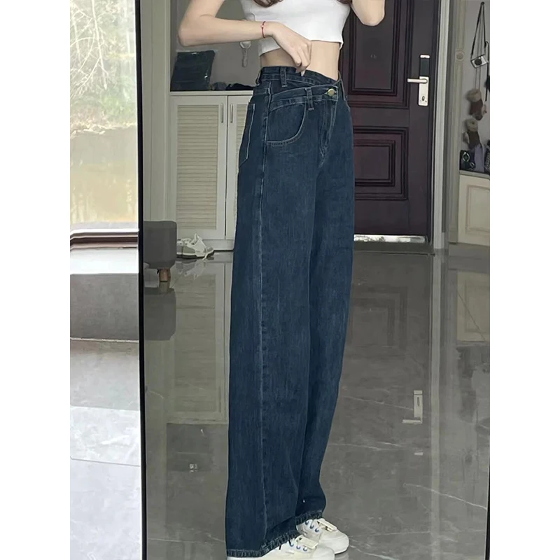 

plus Size Women's High Waist Wide Leg Jeans Loose Fit Slimming Spring Autumn Straight Cut Denim Pants Versatile Design