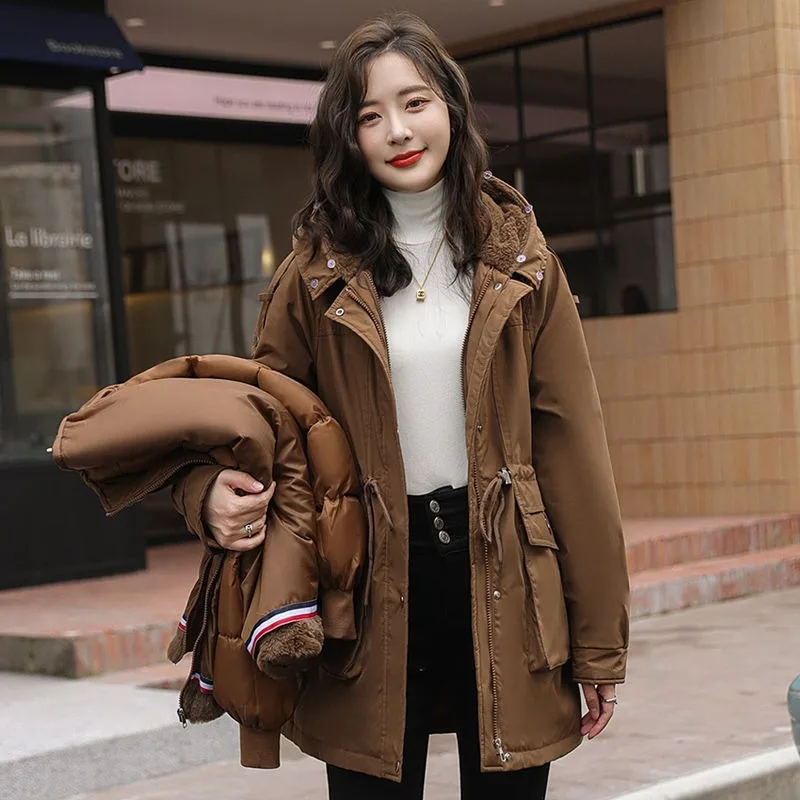 2023 New Women Padded Winter Jacket Female One Coat Three Dresses Parkas Outwear Waist Tightening Plush Adding Overcoat