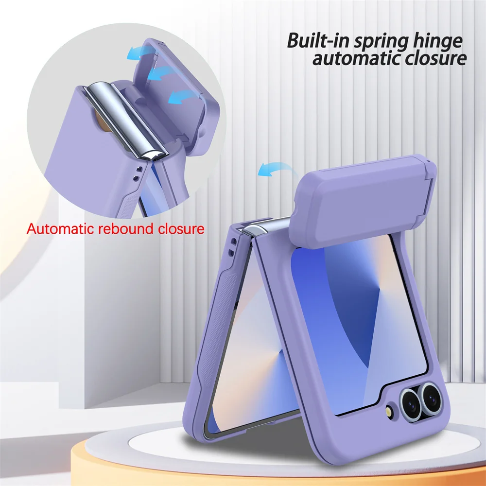 Z flip6 suporte caso cor sólida kick-stand slot para cartão caso para samsung galaxy z flip 6 5 flip5 dobradiça proteção fosco pc capa