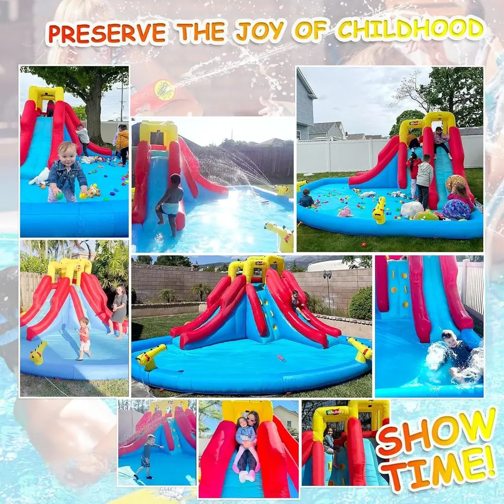 어린이용 에어 슬라이드, 10 in 1 에어 바운스 하우스 워터파크 (송풍기, 물총 2개, 물 블래스터 2개, 클라이밍, 스파 포함)