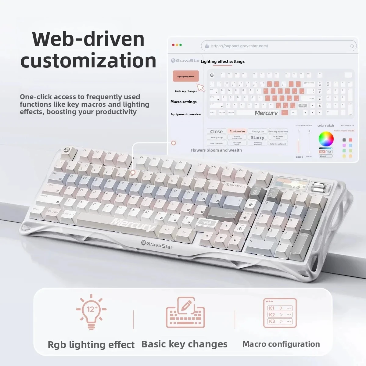 GravaStar K98 MistPeach 98‑Key Hot‑Swap Mechanical Keyboard Triple‑Mode Wireless RGB Gaming Keypad For Laptop Desktop Esports Wo