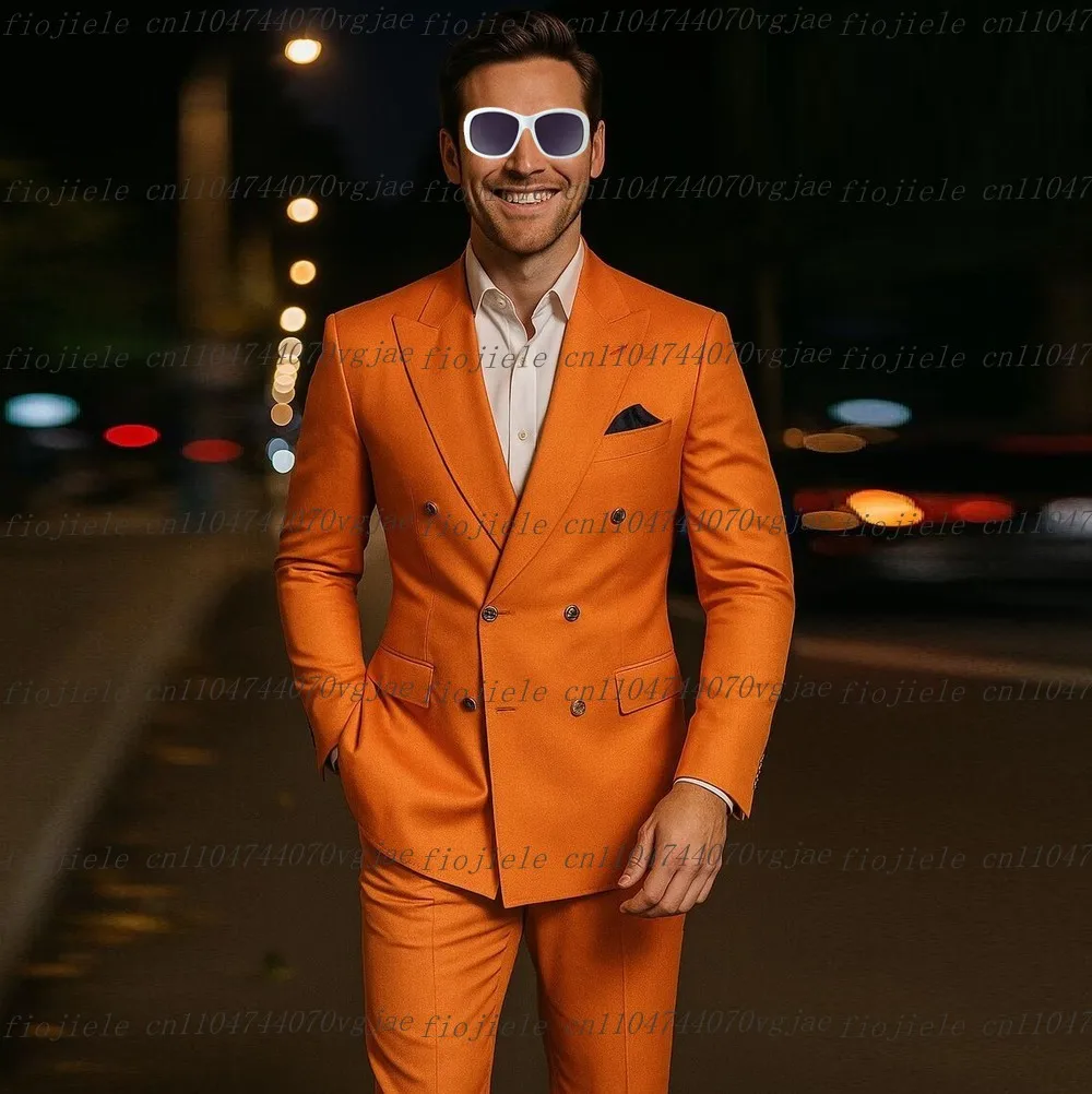 

Оранжевый мужской костюм для торжественных случаев, свадьбы, жениха, жениха, бизнеса, выпускного вечера, мужские смокинги по индивидуальному заказу, комплект из 2 предметов, куртка, брюки
