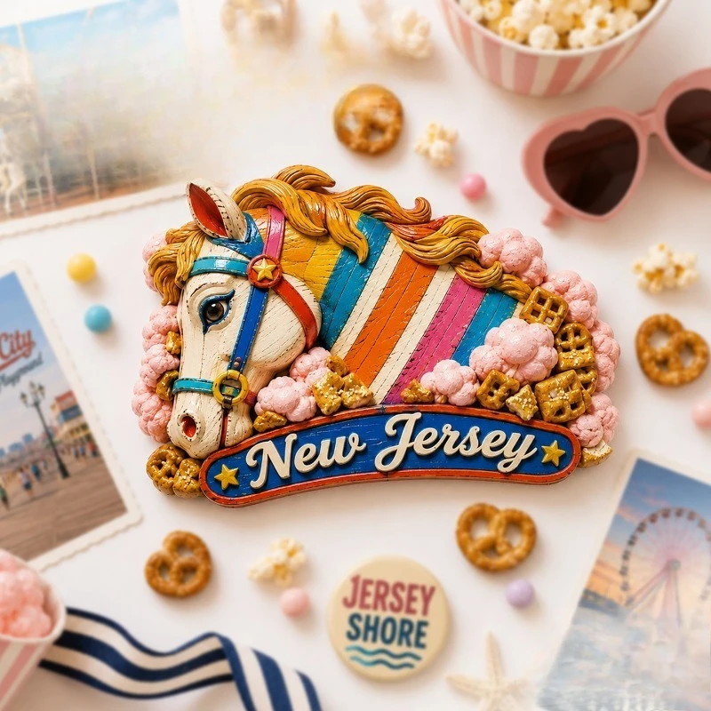New Jersey Pony Crisp Fridge Magnet - Sweet 3D Amusement Souvenir Unique American Travel Gift for Kitchen & Beach Decor