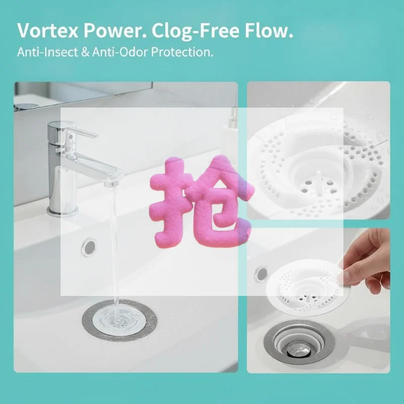 1PCS/2PCS Modern Anti-Clogging Drain Cover Rotating Bug Proof Anti-Clogging Filter Mesh Design Sink Strainer Household Use