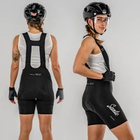 Santic Pantalones cortos con pechera para ciclismo, pantalones cortos con pechera transpirables de secado rápido para mujer, pantalones cortos de ciclismo con cojín acolchado italiano