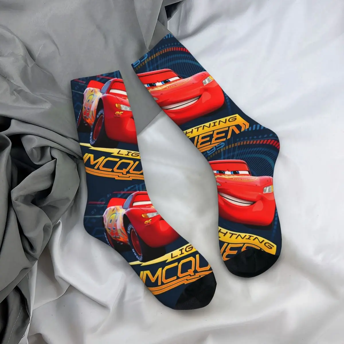 Suor quente absorvendo meias de basquete para homens e mulheres, vamos carro, Lightning Mcqueen Cars, inverno