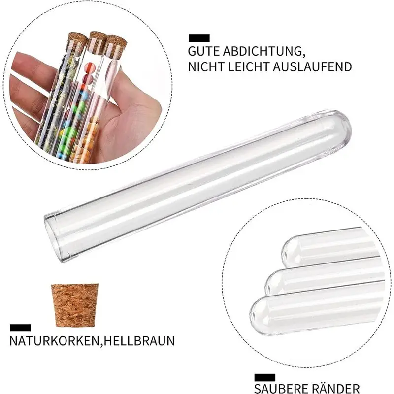 AEE3-100 Test Tube With Cork 16X100mm Test Tubes Plastic For DIY Craft Candy Liquids Spices Flowers