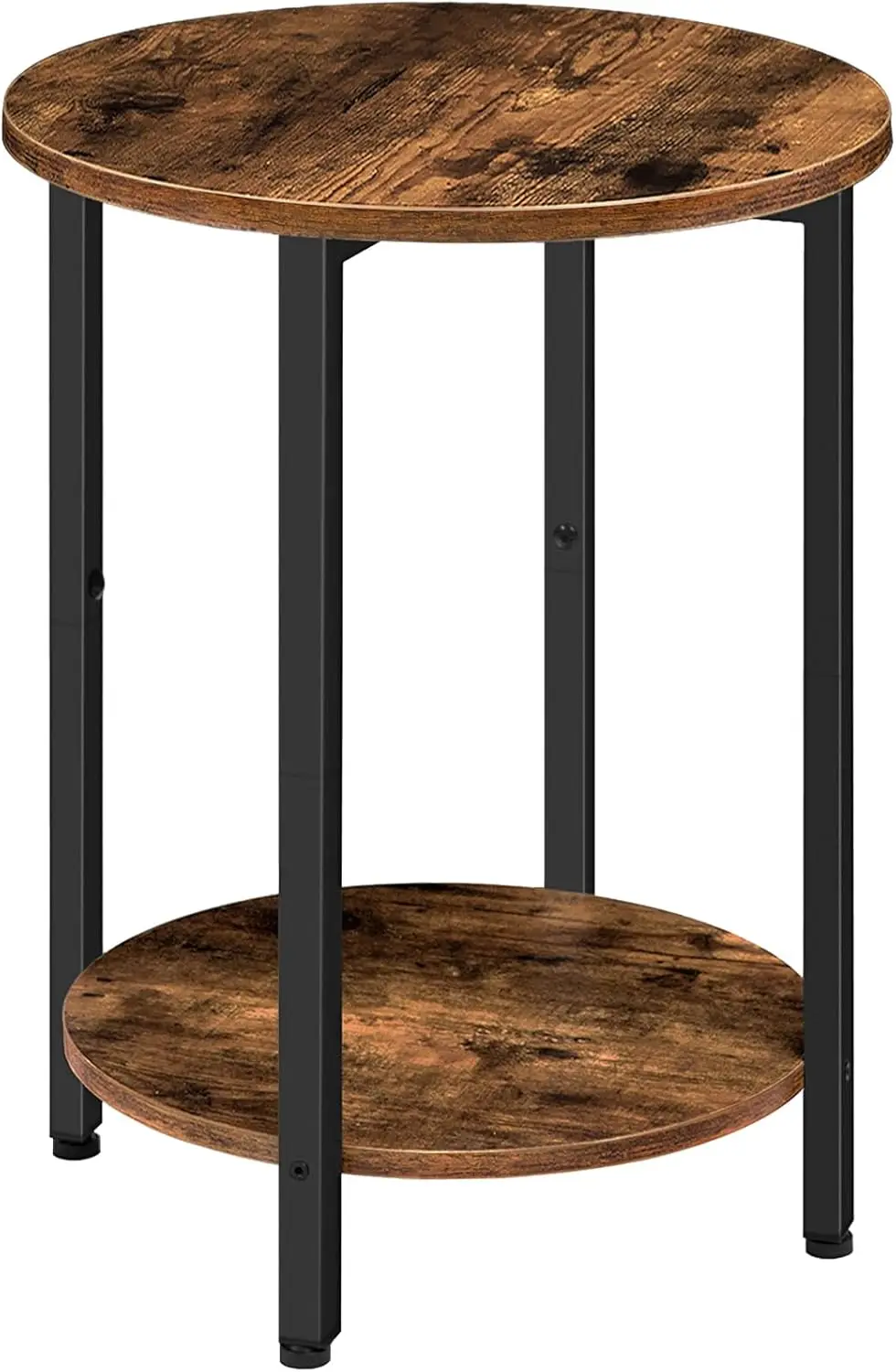 

Round Side Table, Sofa Couch Table with Storage Shelf, 2-Tier Industrial End Table, Stable Metal Frame, Wooden Look Accent Table