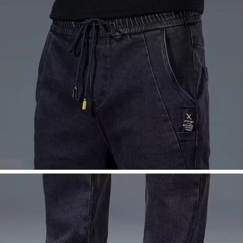 Moda masculina inverno neve quente jeans de pelúcia masculino velo forrado engrossado calças jeans confortáveis clássico casual formal