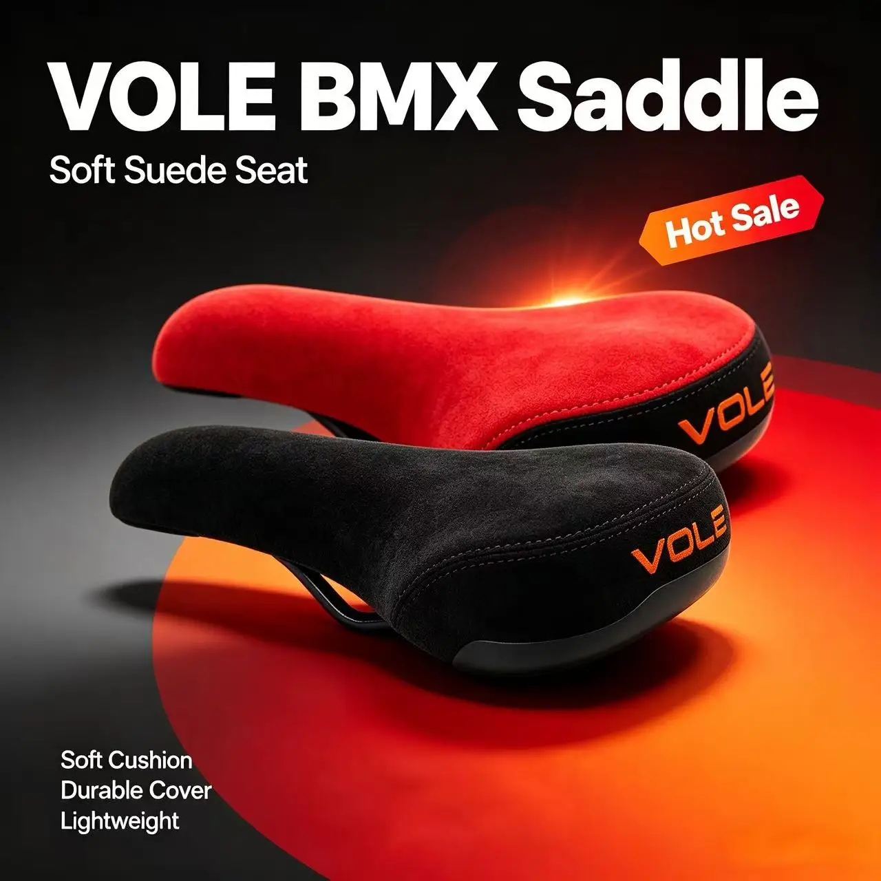 VOLE BMX Bike Saddle Suede Cushion Chromoly Steel Rails High‑Density Foam Bicycle Seat 260x160mm For Mountain Street Bike Parts
