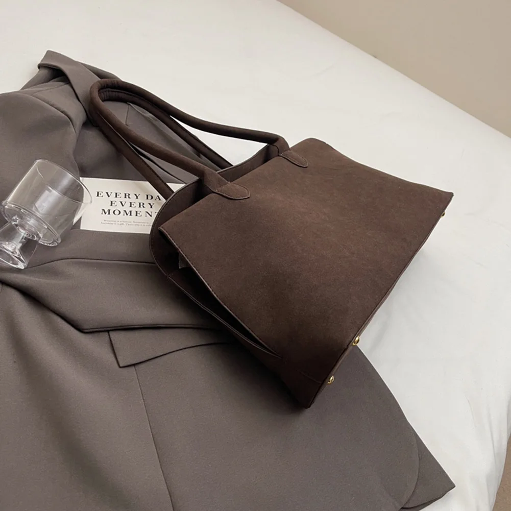 

Top Handle Bag Suede Solid Color Retro Handbag for Women Men with Inner Pocket Tote Bag Trendy Satchel Bag Work Travel Bag