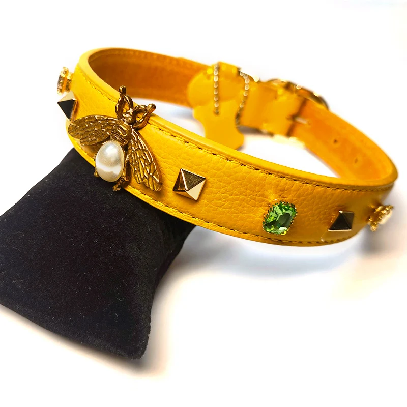 Vintage Roman Diamond leather bow customizable pet fashion collar pet fashion design