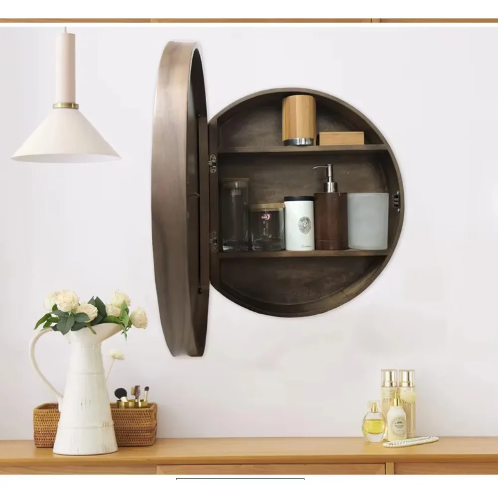 Circular bathroom mirror cabinet, hotel restaurant, open door mirror cabinet, makeup mirror, LED light