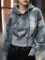 Female Top Cropped Cold Loose Baggy Thick Women's Hooded Sweatshirts Grey Autumn and Winter Warm Hoodies Novelty Xxl E Aesthetic