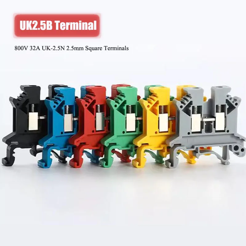 10/100pcs DIN Rail UK2.5B Terminal Block Clamp Connector 7 Colors 800V 32A UK-2.5N 2.5mm Square Universal Screw Connectors