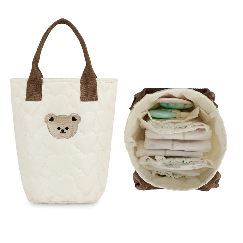 Lovely Bear Storage Bag Handheld Diaper Organiser Case for Students and Mom Office Use Breatahble Cotton Fabric