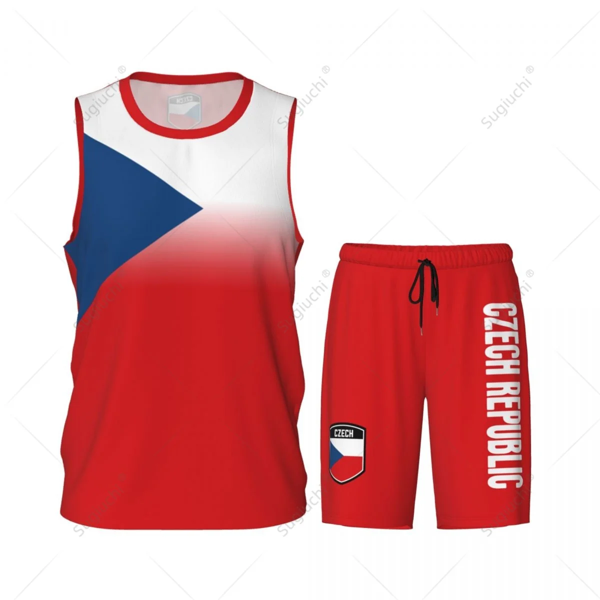 Men Czech Republic Flag Basketball Set Shirt & Pants Sleeveless Exclusive view 2