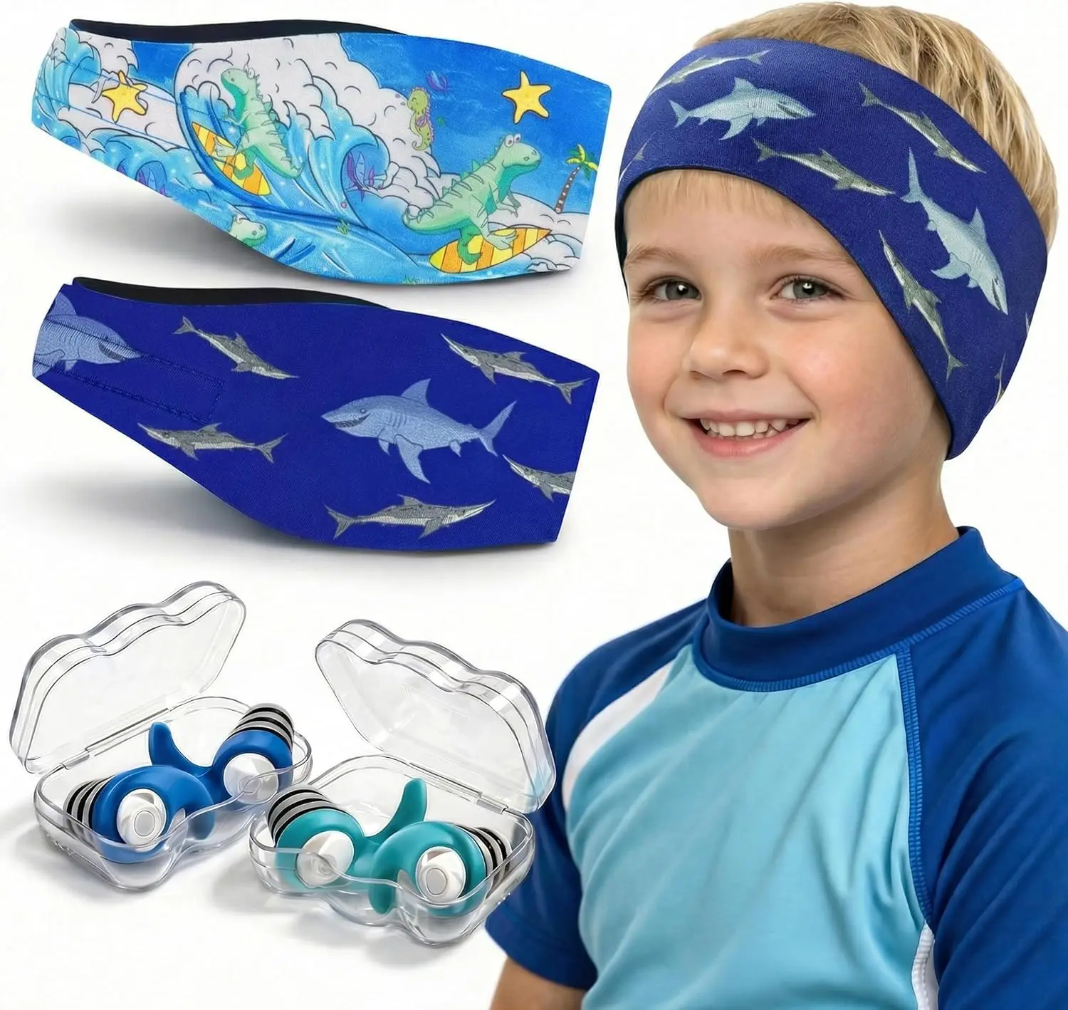 

Swimming Headband for Kids with Ear Plugs - Adjustable Swim Ear Band Keep Water Out for Surfing Diving Pool Showering Beach