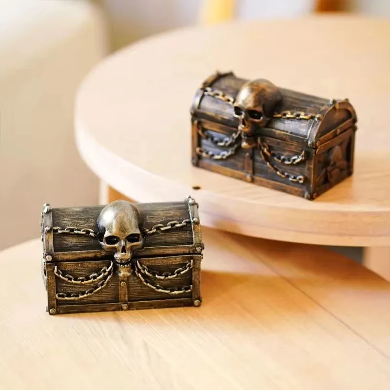 

Vintage Skull Pirate Treasure Chest Gothic Pirate Skeleton Chest Jewelry Storage Box Mini Pirate Chest Waterproof Storage Box