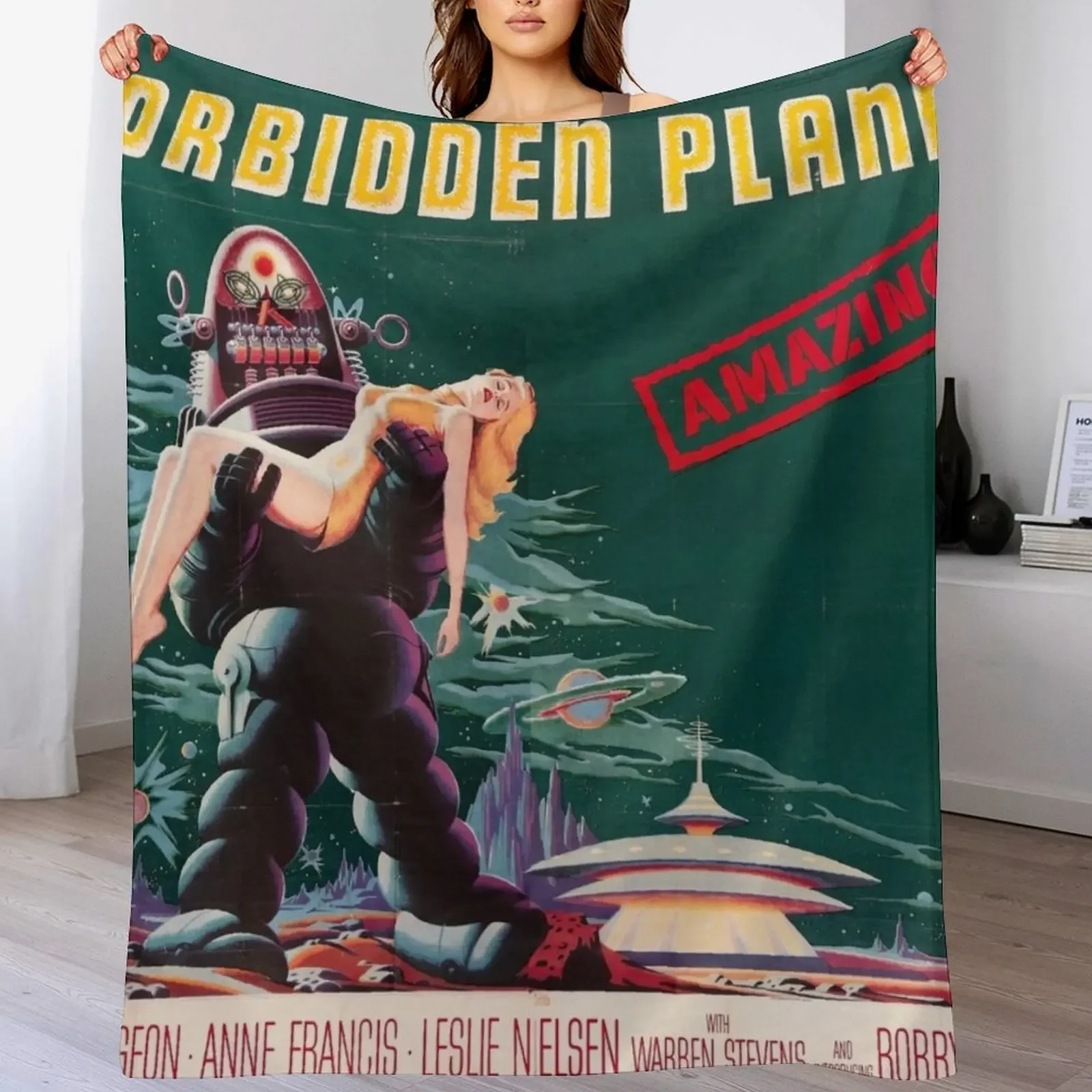

Forbidden Planet - 1956 Vintage Movie Poster Throw Blanket Flannel Fleece Soft Warm Throw Blanket