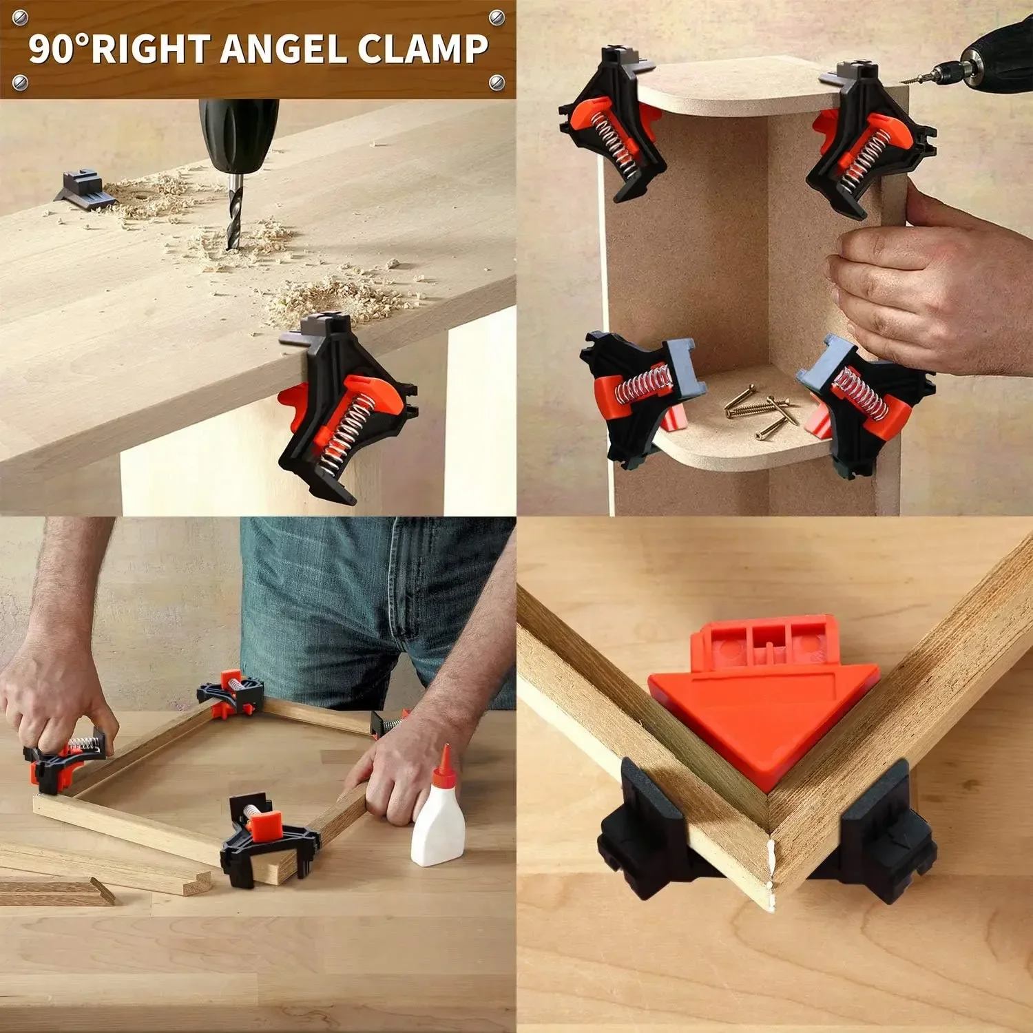 90 Degree Angle Clamps Woodworking Corner Spring Clip Right Angle Clips Fixer Tools Quick Adjustable Hand Tools Furniture Fixing