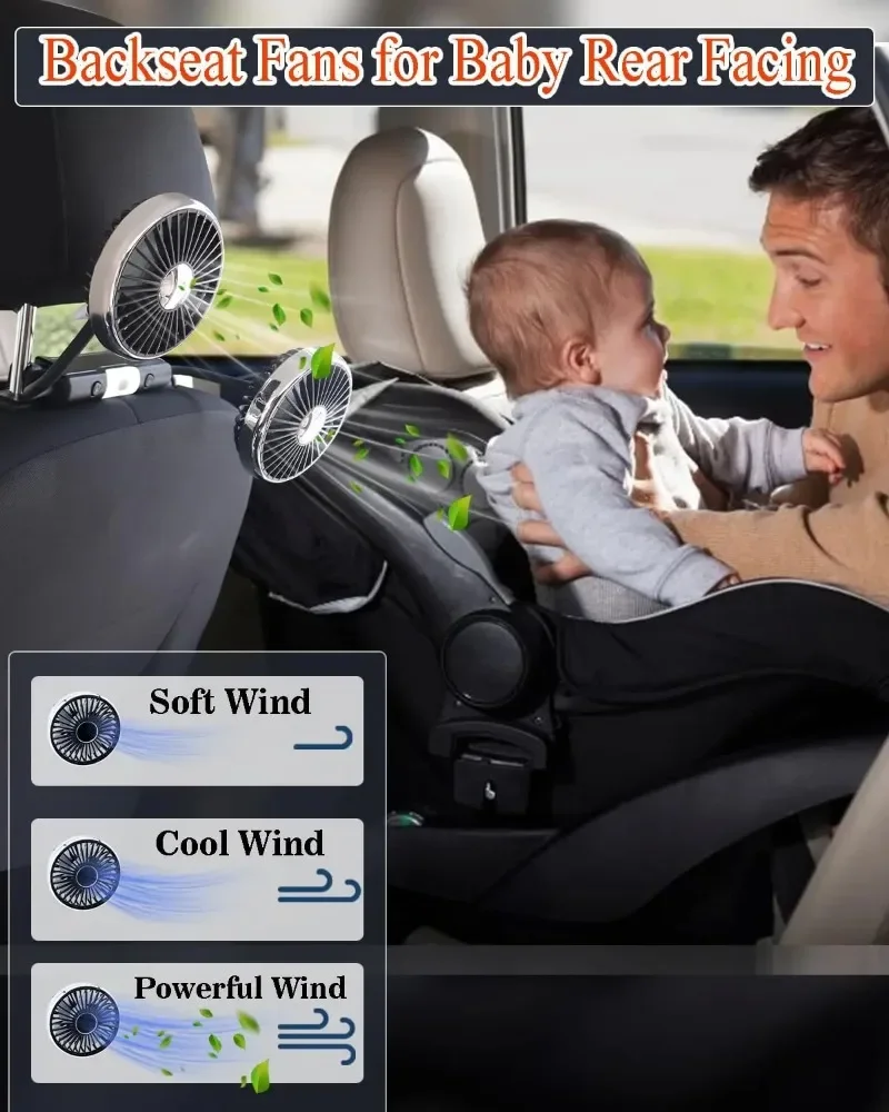 

TXF【Reliable】CheShan F310 Car Dual Head Fan with LED Light, Flexible Hose, 360° Multi-Angle, Car Seat Auto Interior Cooling Acce