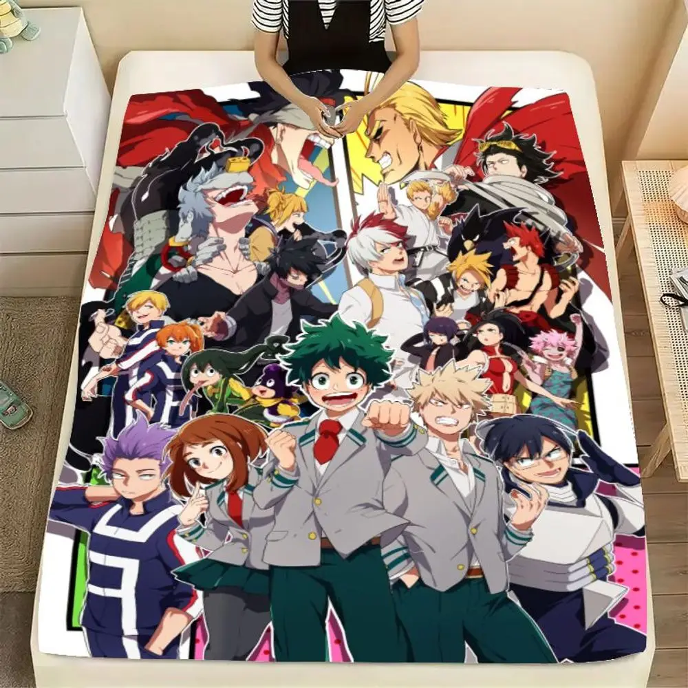 My Hero Academia Colorful Throw Blanket - Featuring Izuku Midoriya, Katsuki Bakugo, Uraraka Ochako & Shoto Todoroki - Soft Plush