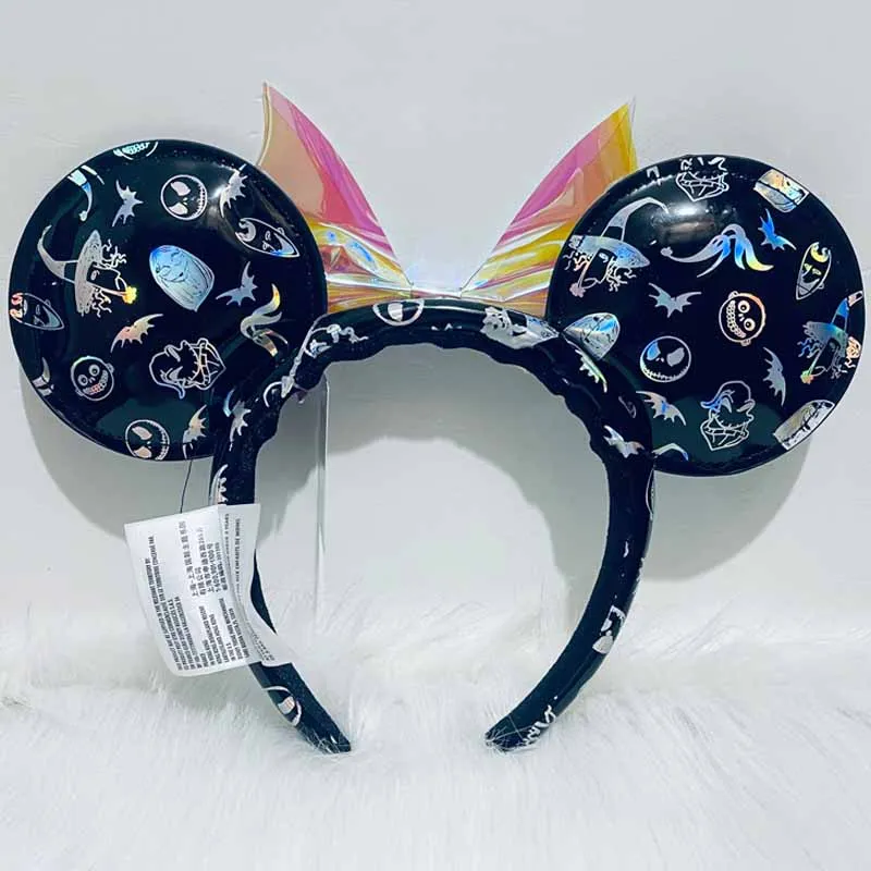 Disney The Nightmare Before Christmas Headband Sally Jack Mickey Ears PU Leather Transparent Bow Adults/Child Disneyland Ear