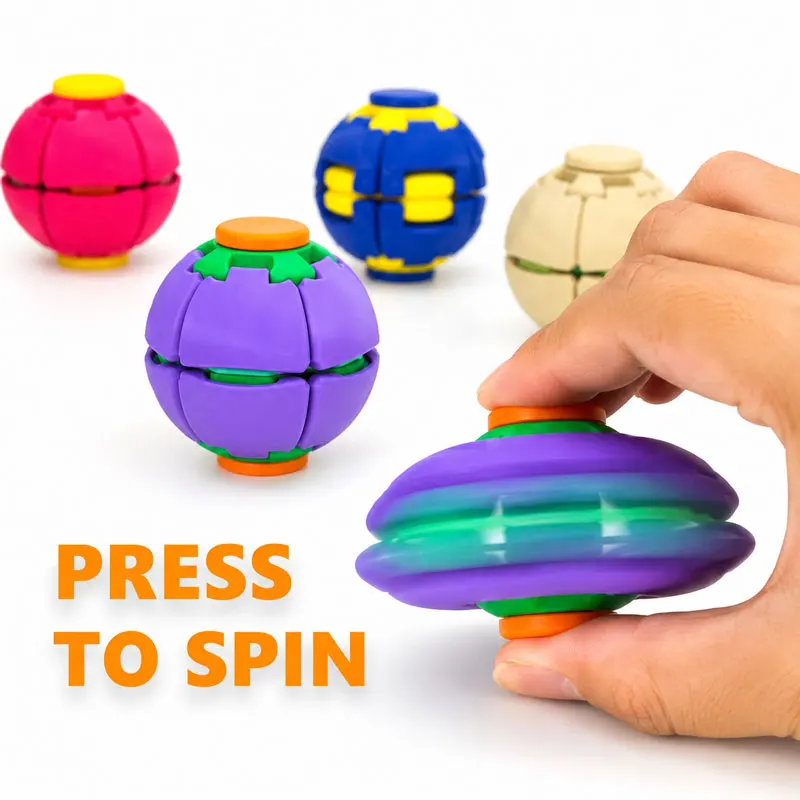 New Creative Stress Relief Finger DIY Toy - Press to Transform and Spin Fidget Gyro - Anxiety Relief Sensory Novelty Gift