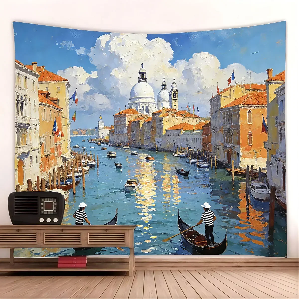 Vibrant Venice Canal Cityscape Wall Tapestry Canvas Art for Living Room Bedroom Decor