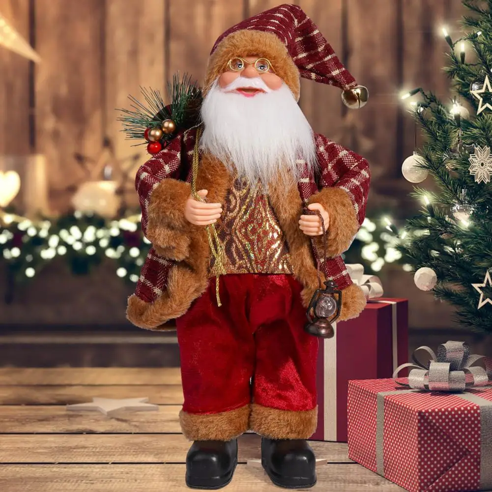 

Seasonal Home Accent Holiday Home Decor 12-inch Plush Santa Doll Holding Gifts Figure for Christmas Party Decor for Home