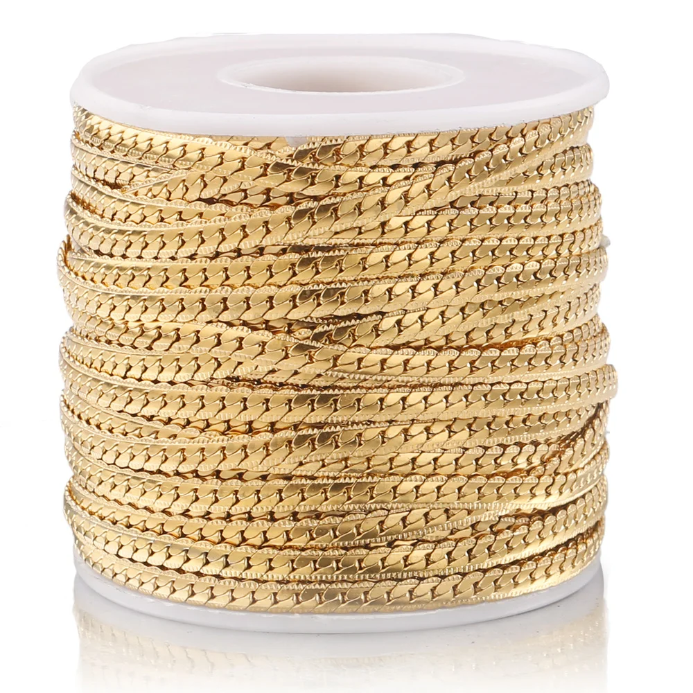 1m Stainless Steel Textured Snake Curb Chains Embossing 4mm Gold Flat Cuban Link Chain for DIY Jewelry Making Supplies