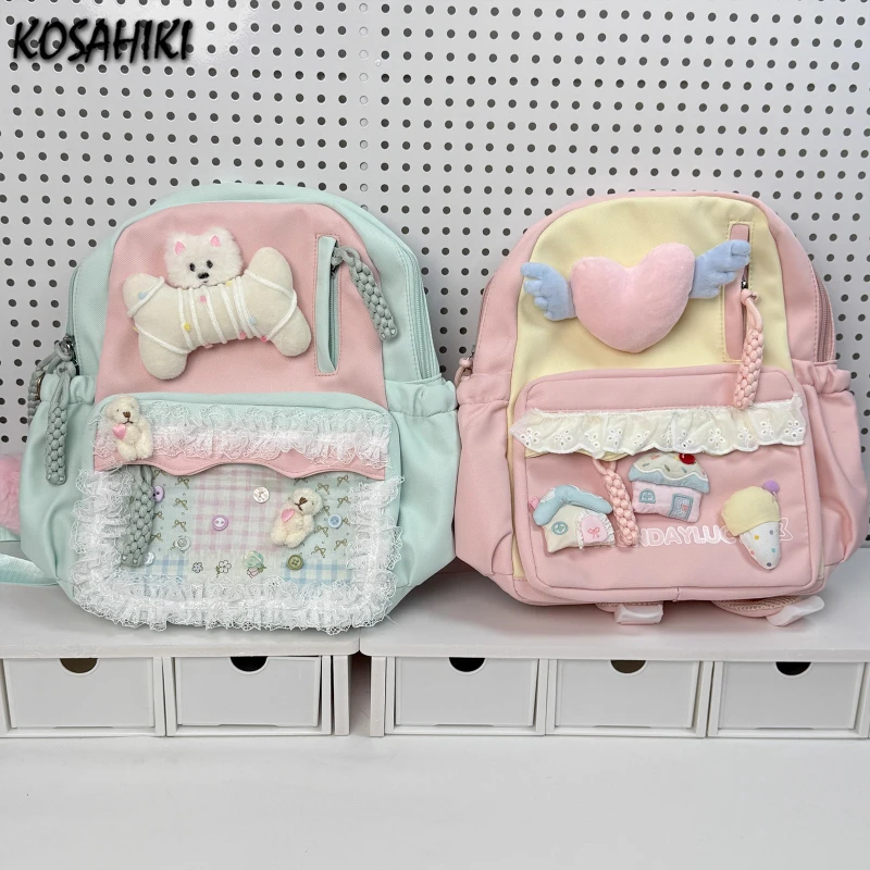 

Patchwork Contrast Color Kawaii Girls Backpack Y2k Aesthetic Sweet Casual Schoolbags Women Students Chic Fashion Cute Backpacks