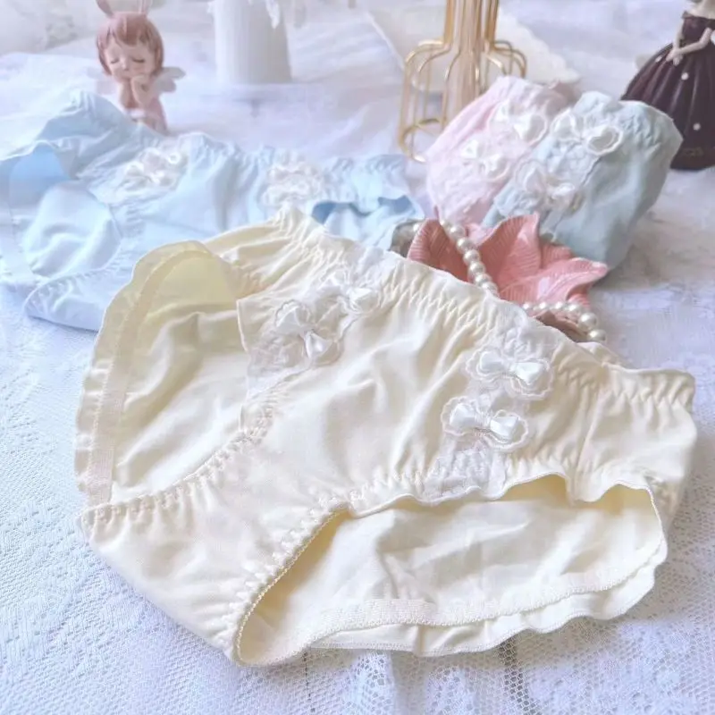 Women Cotton Bow Ruffles Princess Style High Elasticity Breathable Underwear Cute Lovely Sweety Lolita Female Panties Breifs