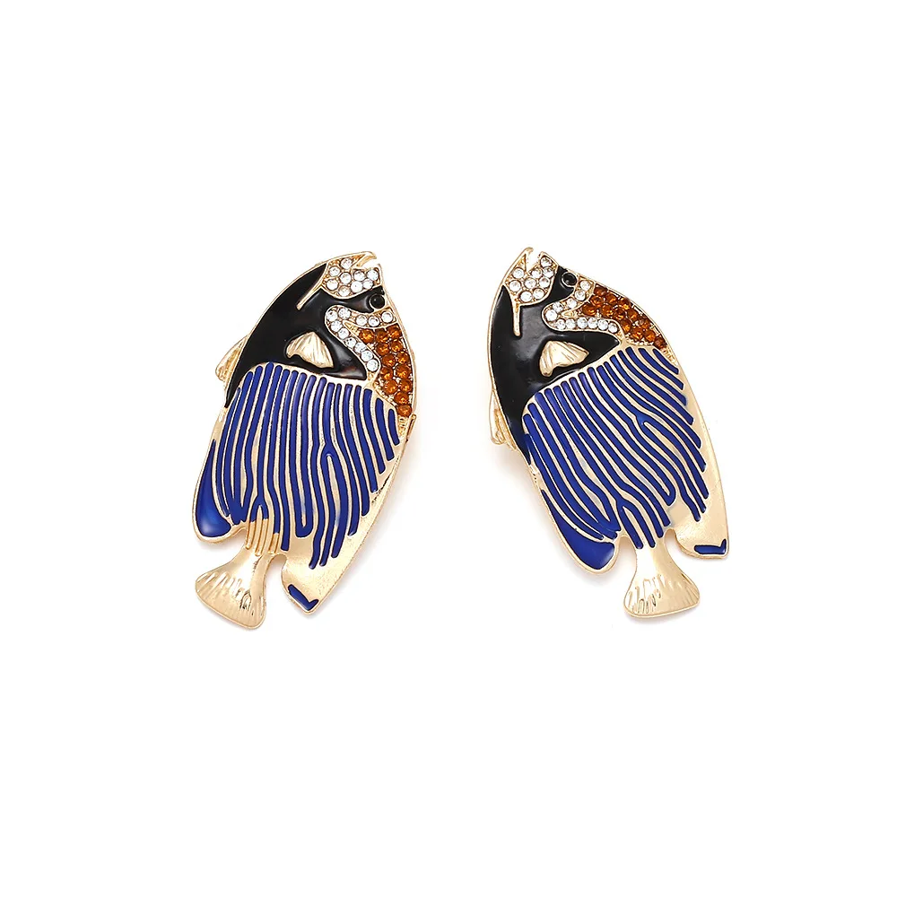 Exaggerated alloy diamond-set tropical fish earrings fashion ocean wind dripping oil clown fish stud earrings retro earrings wom