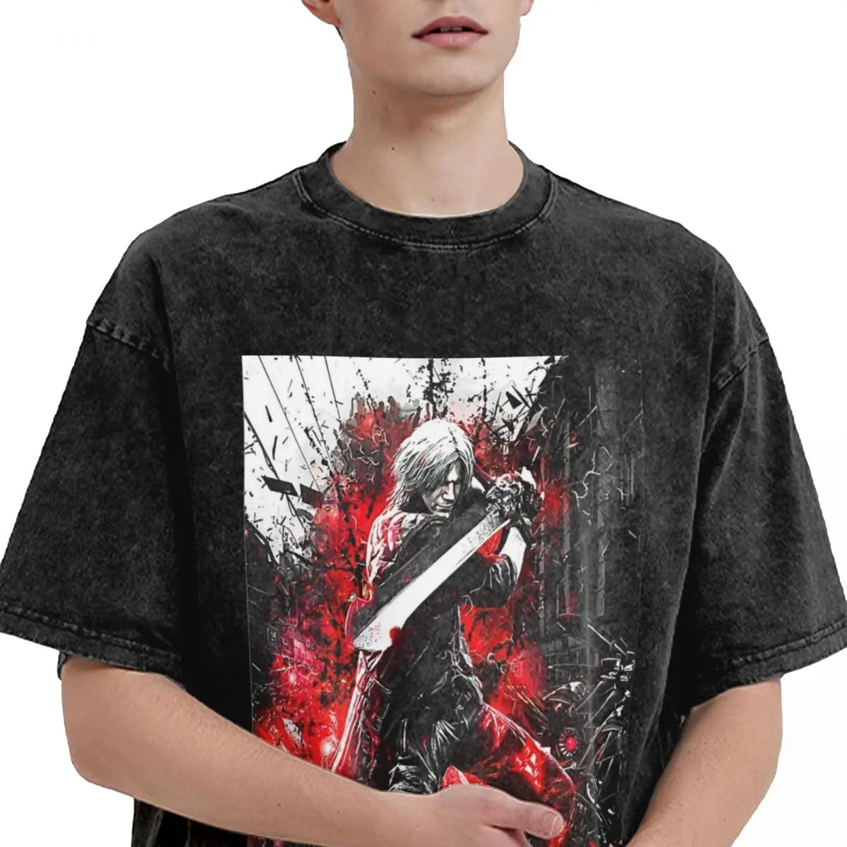 Devil May Cry PC Game Washed T Shirt Men Dante Vergil Nero Retro Casual T Shirts Summer Round Neck Leisure Tees Oversize Tops